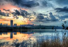 Evening urban landscape of Donetsk, East Europe, Ukraine