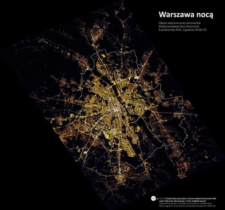 Warszawa zanieczyszczona światłem – zdjęcia z pokładu ISS
