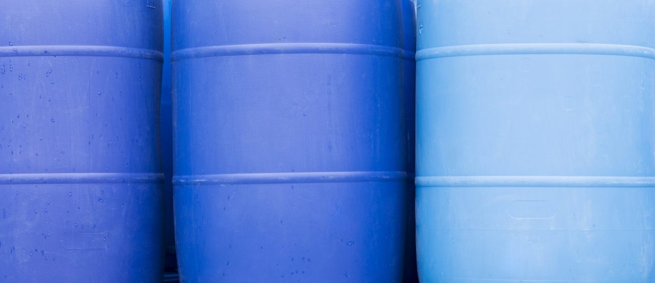 Chemical Plant, Plastic Storage Drums, Big Blue Barrels