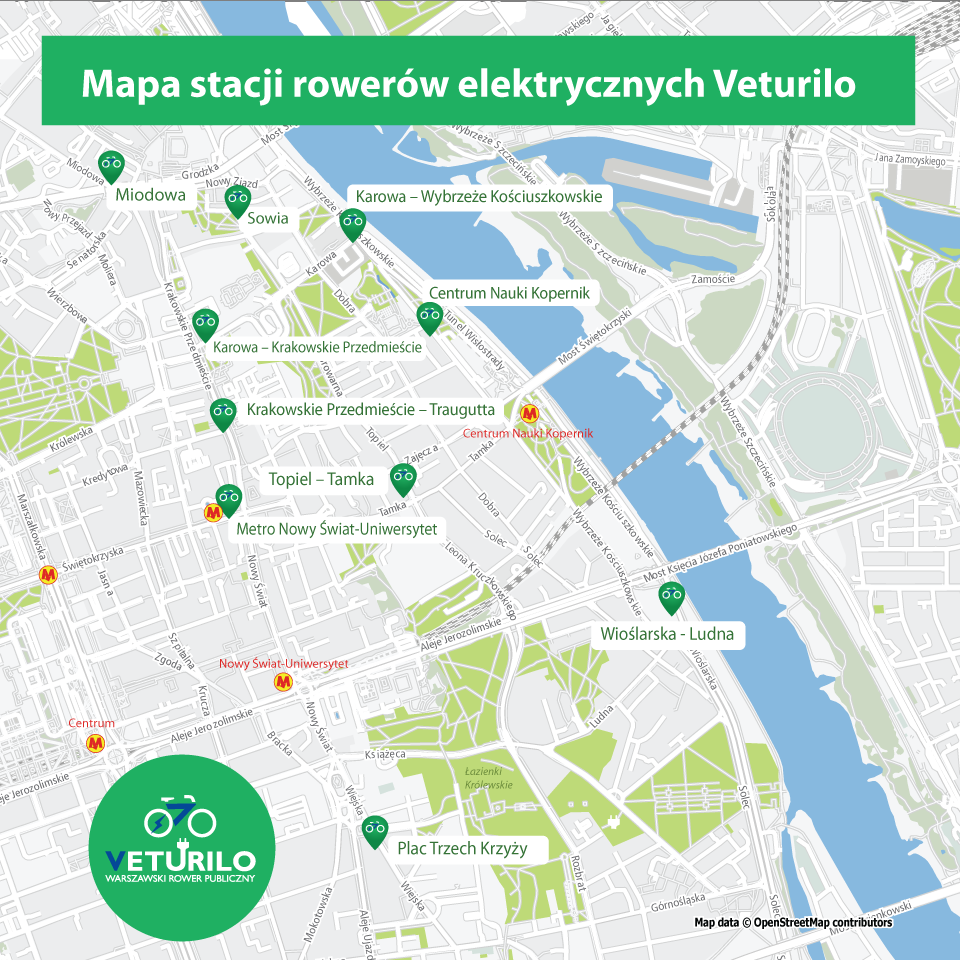 Mapa stacji elektrycznych Veturilo