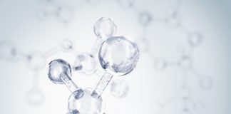 The blue and white background with transparent molecules