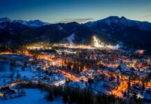 Zakopane, widok, noc, oświetlenie, panorama