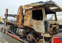 Spalona ciężarówka na lawecie czyli nielegalny transport odpadów z Litwy