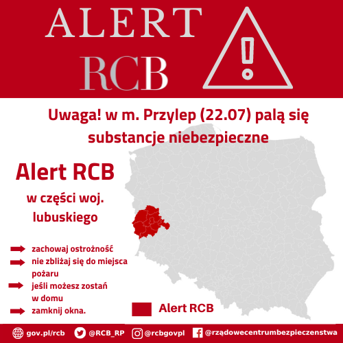 Lubuskie. RCB rozszerzyło ostrzeżenie o substancjach niebezpiecznych w powietrzu na sąsiednie powiaty