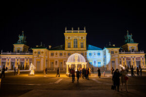 Wideomapping w Muzeum Pałacu Jana III w Wilanowie. Temat przewodni to powodzie i susze