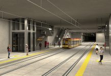 Wizualizacja projektowanego podziemnego przystanku tramwajowego Warszawa Zachodnia